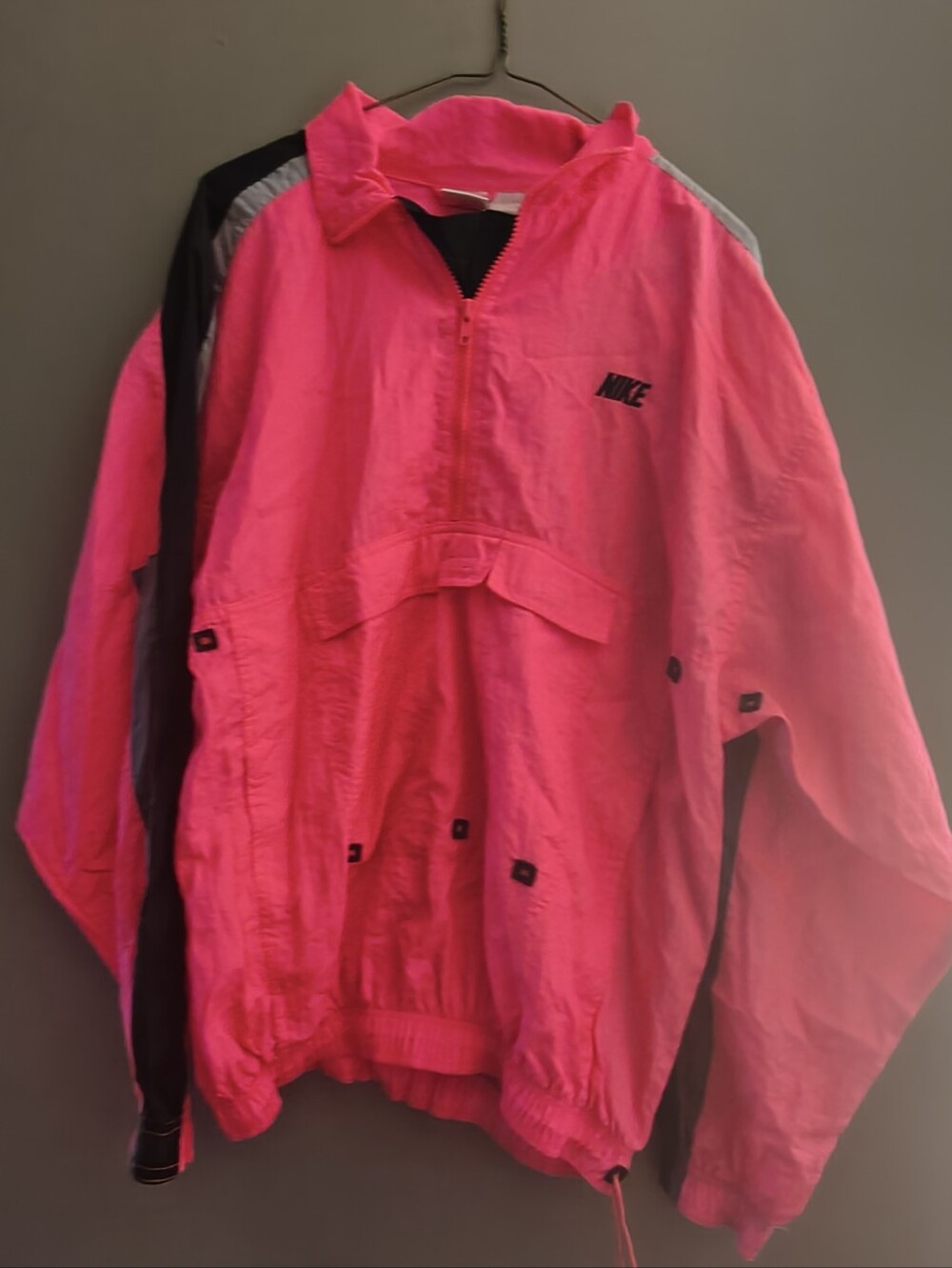 Vintage 90s Nike Silver Tag Neon Pink Half-Zip Windbreaker Anorak Jacket Medium